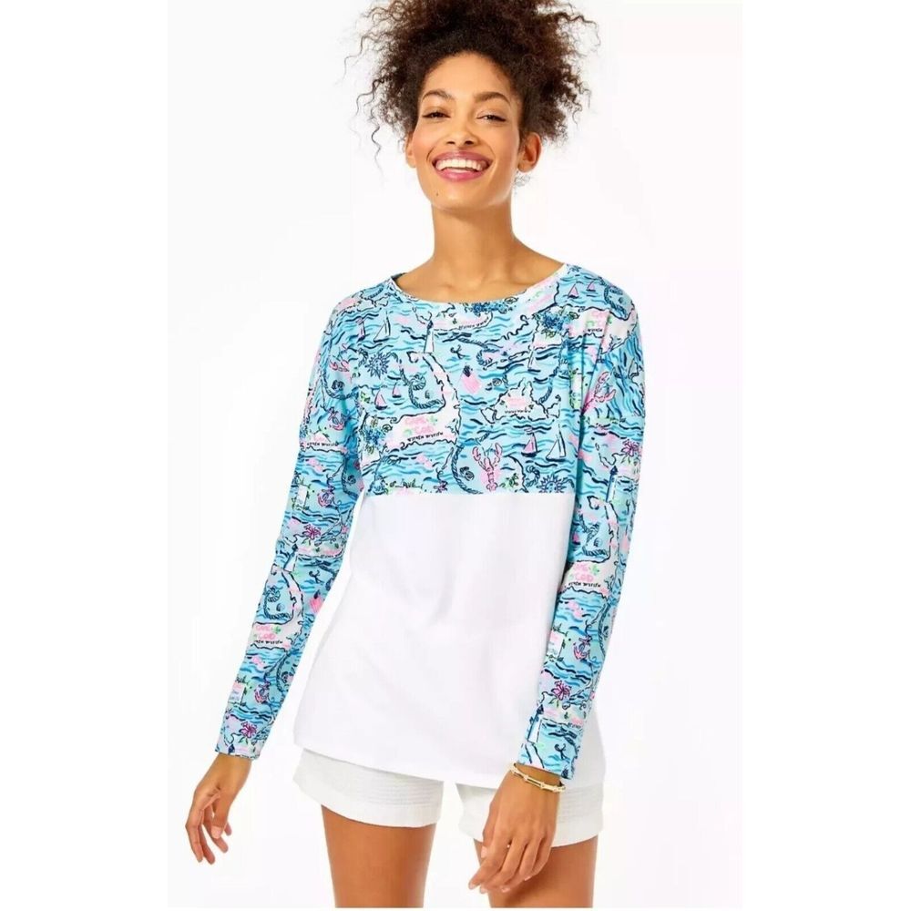 Lilly Pulitzer Finn Top Long Sleeve Bali Blue Lilly Loves Cape Cod Sz XL